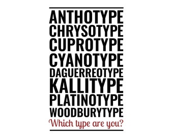 Anthotype, chrysotype, cuprotype, cyanotype, daguerréotype, kallitype, platinotype, Woodburytype. Quel type êtes-vous ? Téléchargement numérique