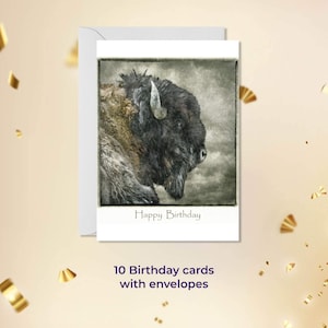 Tarjeta de cumpleaños de Buffalo. Paquete de 10 tarjetas realizadas a partir de una impresión de transferencia de imágenes fotográficas + sobres. Envíos a EE. UU. y Canadá