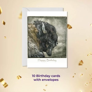 Tarjeta de cumpleaños de Buffalo. Paquete de 10 tarjetas realizadas a partir de una impresión de transferencia de imagen fotográfica + sobres. Envíos a Europa y al resto del mundo
