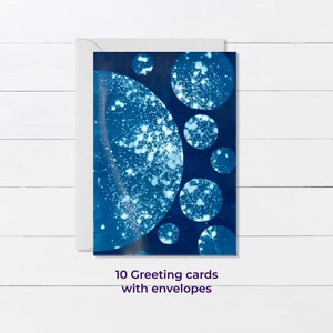 Carte de voeux Planètes, lot de 10 cartes imprimées CYANOTYPE + enveloppes. Expédition aux États-Unis et au Canada.