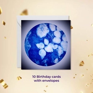Tarjeta de felicitación de cumpleaños. Paquete de 10 tarjetas realizadas a partir de una impresión en cianotipia + sobres. Envíos a Europa y al resto del mundo