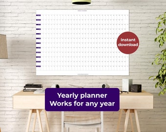 Yearly wall planner UNDATED, works for any year. INSTANT DOWNLOAD. Minimalist and stylish. Achieve goals and get inspired!