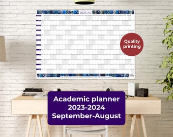 Academic year September 2023 - August 2024 wall planner. Beautifully illustrated with cyanotypes. Achieve your goals and get inspired!