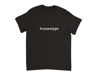 Cyanotype Unisex T-shirt for blueprint or cyanotype artists. Black Heavyweight  t-shirt for photographers and artists working in cyanotypes