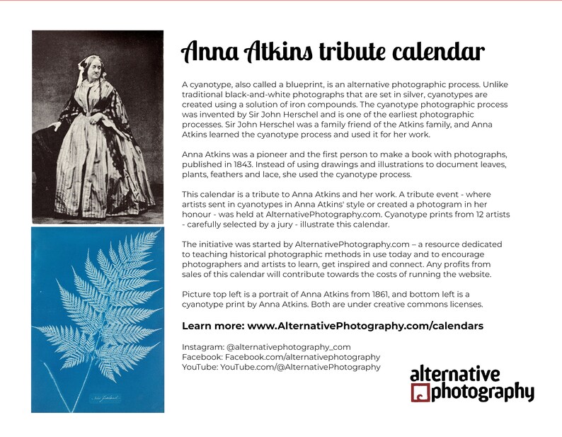 Anna Atkins calendar SUNDAY USA and Canada only shipping for image 5