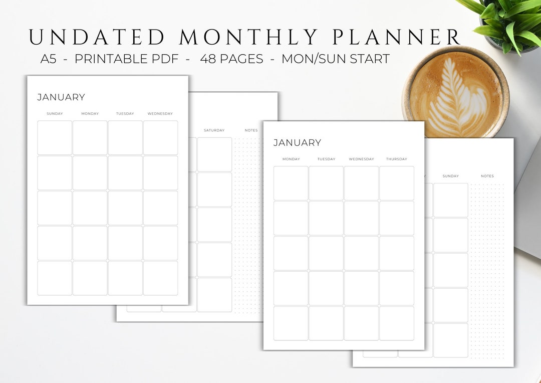 Monthly Planner Printable A5, Monthly Agenda, Monthly Organizer, Month
