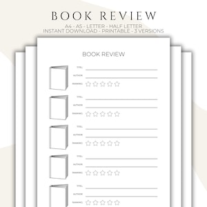 Rastreador de reseñas de libros imprimible, rastreador de libros imprimible, Libros para leer, A4/A5/Carta/Media, Descarga instantánea de PDF, rastreador de hábitos a5 imprimible