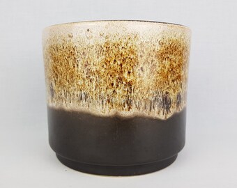 vintage POTERIE OUEST-ALLEMANDE Marron et Beige Céramique Planteur Fleur Cache Pot années 1960 1970