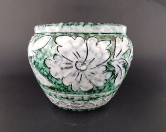 jardinière italienne vintage / POT de fleurs avec décor de feuilles incisées des années 1960 Alla Moda Ceramiche