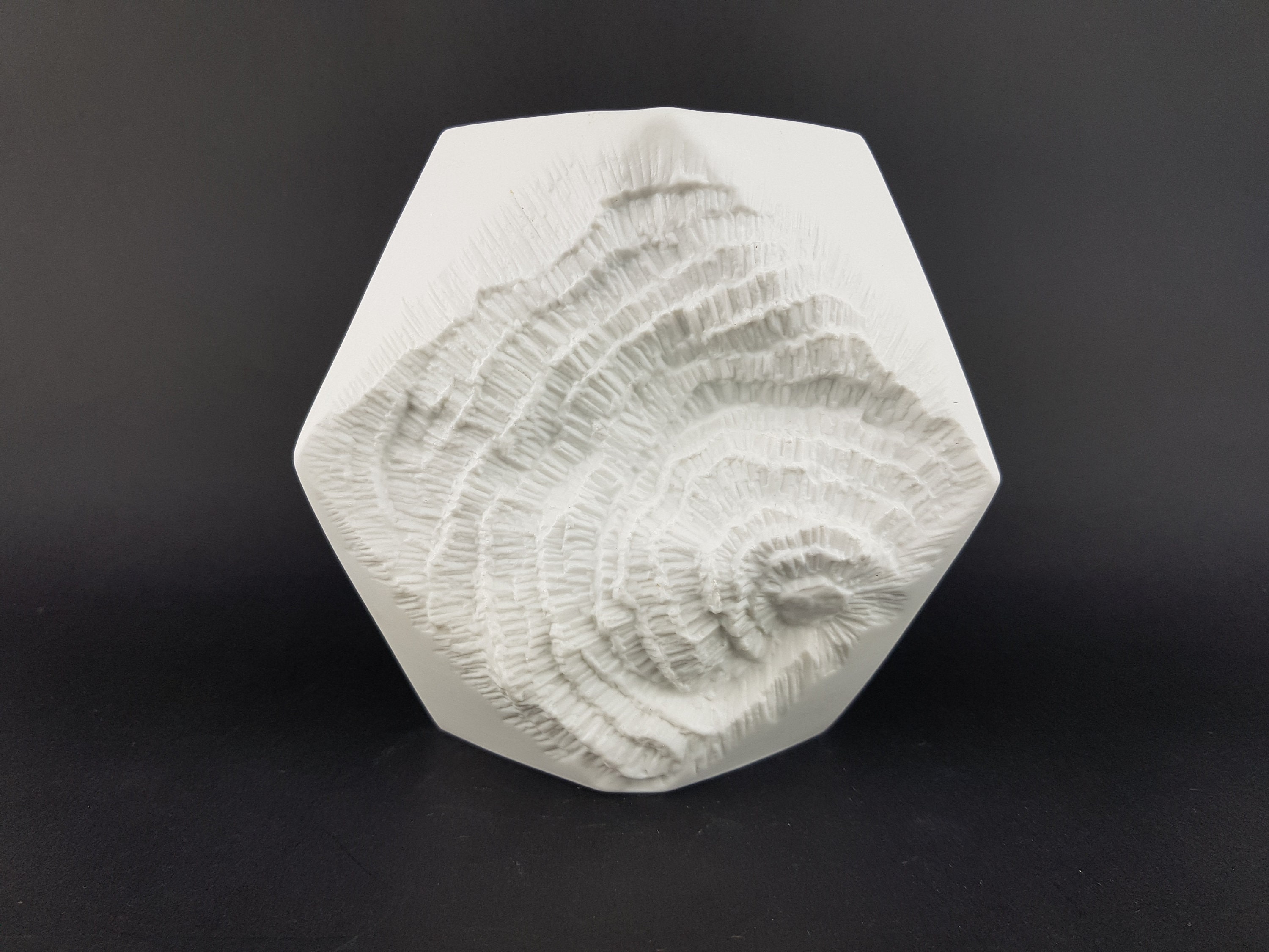 Vintage AK KAISER Biscuit Porcelain Vase Diamond Shape 275 15 with Fossil decor by Martin Freyer West Germany 1970s