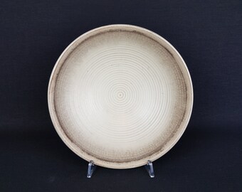 Vintage CARSTENS TONNIESHOF KERAMIK Greyish White Footed Bowl with Ribbed Circular Decor 1008 West German Pottery 1950s