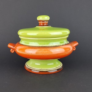 Vintage JASBA Orange and Green COOKIE JAR with Lid West German Pottery 1970s