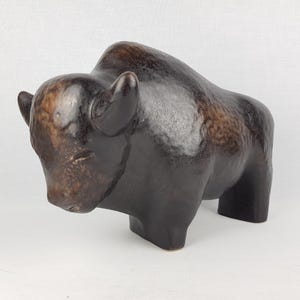 Vintage RUSCHA ART KERAMIK Brown Bull | West German Pottery 1970s | Mid-Century Modern Ceramic Sculpture