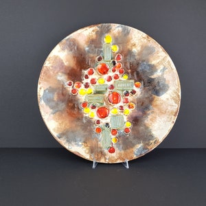 XL Vintage RUSCHA KERAMIK Wall Plate With Mushroom Decor West German Pottery 1970s