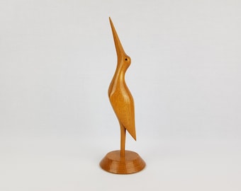Vintage HERON Stylish Brown Wooden Crane Bird Solid Wood  Danish Design 1970s