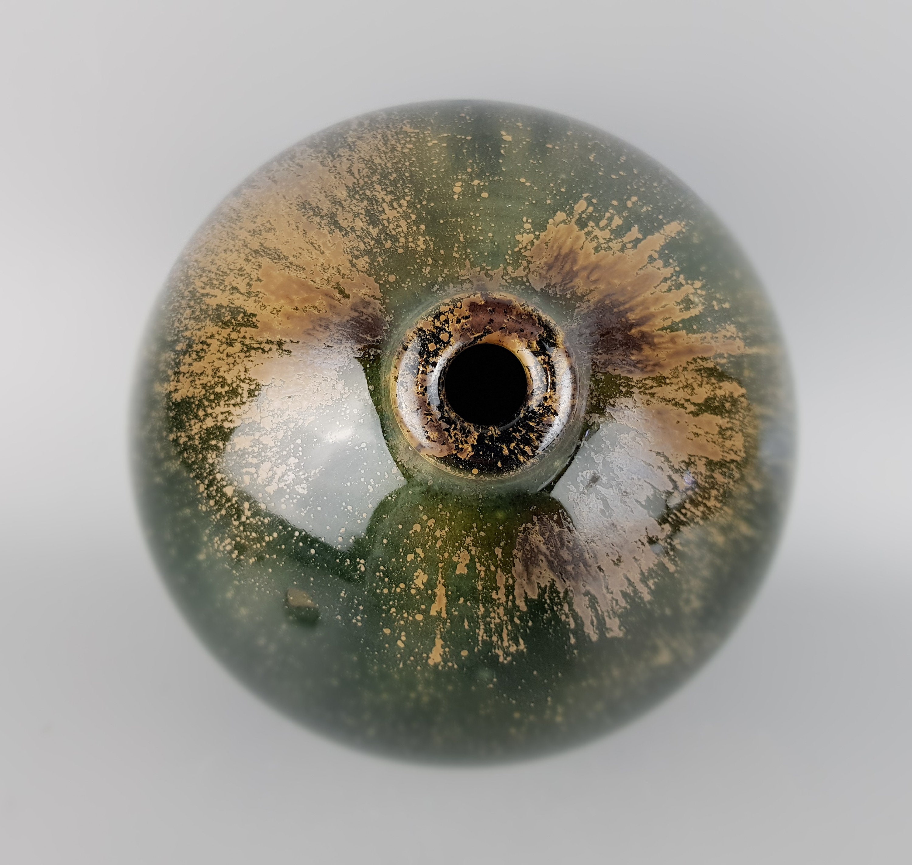 Vintage STUDIO ART POTTERY Glossy Black and Green Ball Vase German Art ...