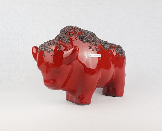 【開店記念セール！】 Black and Red KERAMIK OTTO Retro Fat Bull Glaze Crater Lava 工芸品