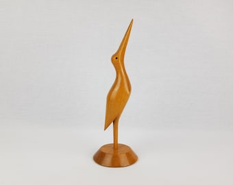 Vintage HERON Stylish Brown Wooden Crane Bird Solid Wood  Danish Design 1970s