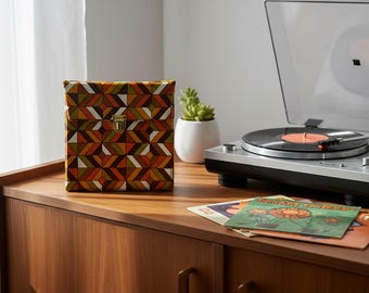 Vintage Vinyl Record Case for 7 Inch Singles Geometric Mid Century Pattern 1970s Retro Storage