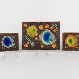 Vintage WEST GERMAN POTTERY Set of 3 Wall Plates With Fish Decor West German Pottery 1970s