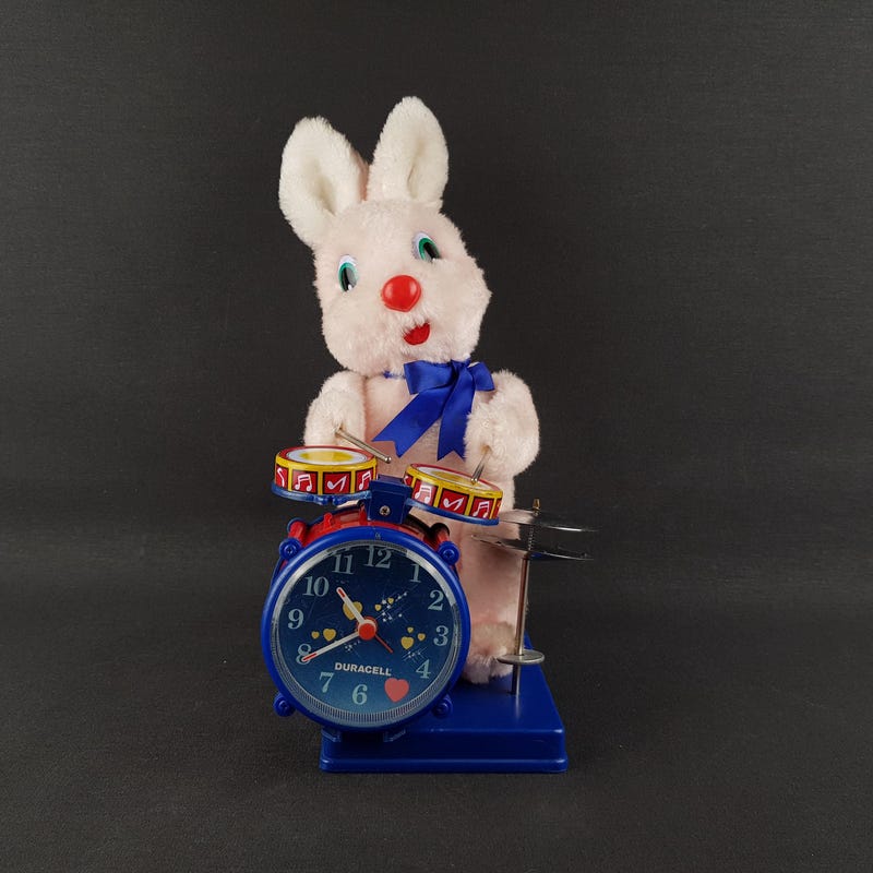 Rabbit With Clock Figurine - Etsy