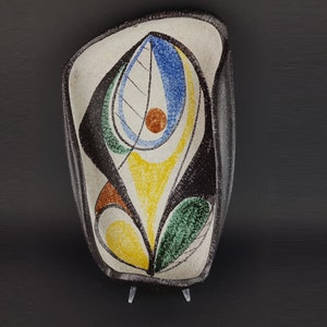Vintage RUSCHA KERAMIK Wall Hanger / Folded Bowl with MILANO decor 722 West German Pottery by Cilli Wörsdorfer 1950s