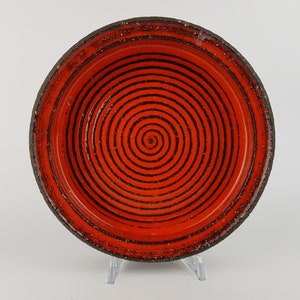 Vintage Reddish Orange Plate Bowl with Swirl Decor West German Pottery Krosselbach style 1970s