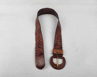 Vintage ETIENNE AIGNER Leather Belt 70 cm Brown Croc Embossed | Designer Belt | Retro 80s 90s | Genuine Leather