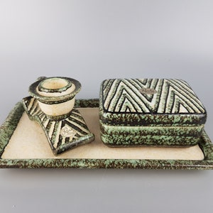 Vintage RUSCHA Decorative Tray With Candle Holder And Lidded Box West German Pottery 1960s