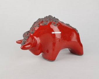 Retro OTTO KERAMIK Red and Black Fat Lava Crater Glaze Bull from Germany