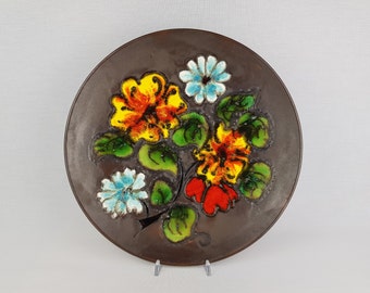 Vintage RUSCHA KERAMIK-wandbord met bloemdecor 717 West-Duits aardewerk jaren 60