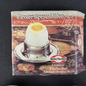 Vintage MARKE TISCHFEIN Conjunto de 4 copinhos para ovos | marca TirolerEspecialidades | com caixas de aço inoxidável 18/10