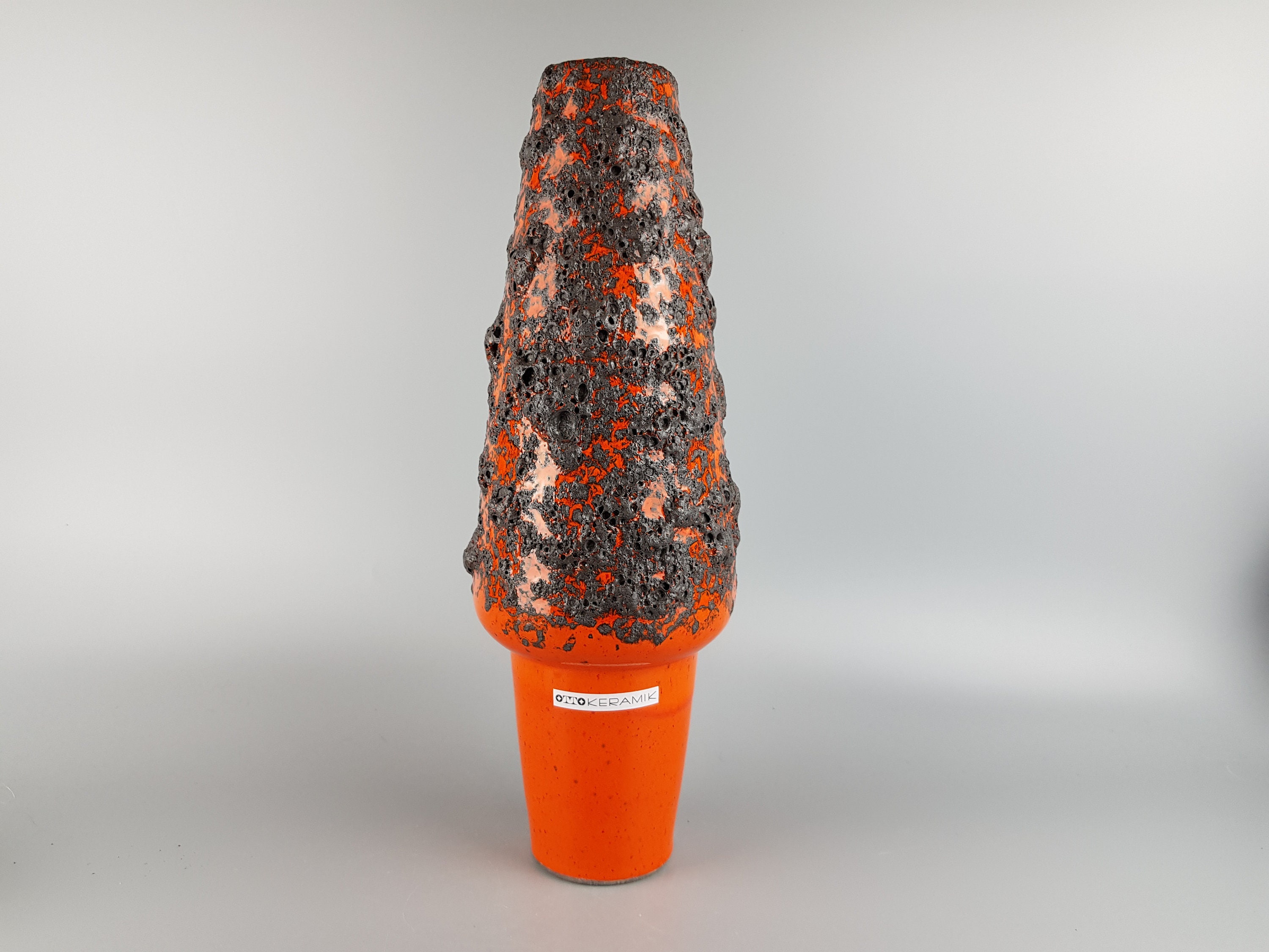 Retro OTTO KERAMIK Orange and Black Fat Lava Vase from Germany