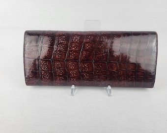 Vintage Brown Croc Embossed Clutch Wallet – Faux Leather Long Wallet – 26 cm – Retro Evening Bag Purse – 70s 80s Style