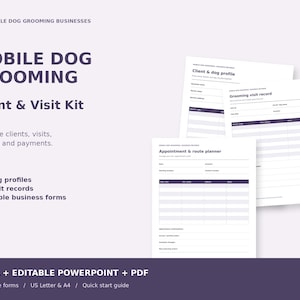 Kit para clientes de peluquería canina móvil, hoja de cálculo para el peluquero, perfil del perro, planificador de citas y formularios de pago.