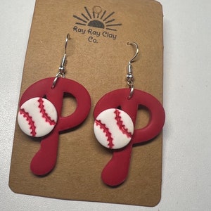 Phillies baseball polymer clay dangle earrings