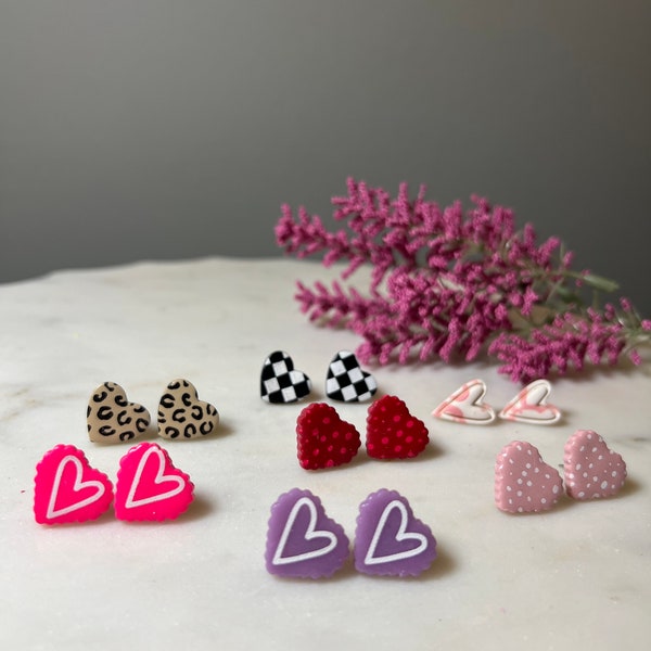 TWO PACK (you choose) Valentines HEARTS polymer clay stud earrings