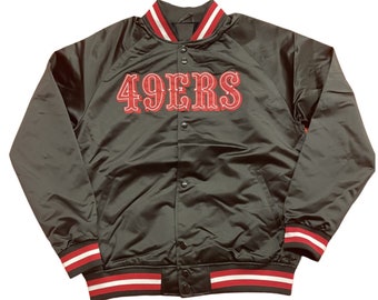 NFL San Francisco 49ers Black Satin Varsity Jacket full-snap with Free Shipping Football Jacket NFL Fan CLUb JACKET 49 San francisco jacket