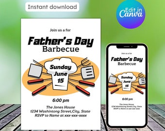 Father's Day bbq invitation, grill and chill, bbq party invite, barbecue invitation, backyard barbecue, editable, instant download