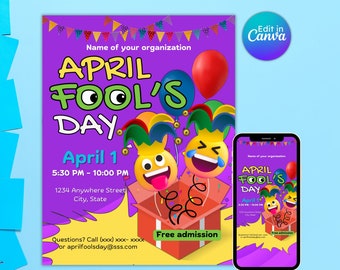 April fool's day flyer, fun activities, party games, neighborhood party, classroom prank, editable, printable, instant download