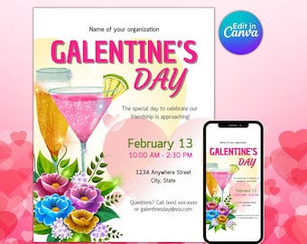 Editable Galentine's Day Flyer, Brunch & Ladies Night Invitation, instagram post, editable, printable, instant download