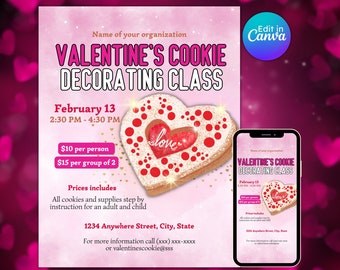 Valentine's Cookie Decorating Class Flyer: Editable Printable (Instant Download)
