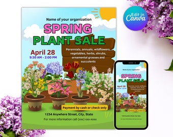 Spring plant sale flyer plant fundraiser church school event flower sale community event editable printable instant download