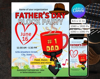 Father's Day Block Party Flyer: Editable BBQ Picnic Poster (Digital Download)