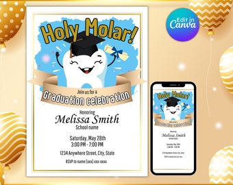 Dental Graduation Invitation: Holy Molar Celebration (Printable, Editable)