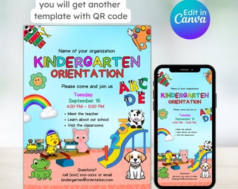 Kindergarten orientation flyer back to school event kindergarten enrollment register school easy to use template editable instant download