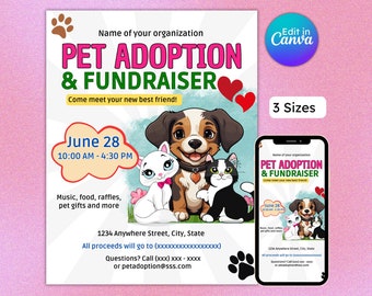 Pet Adoption Fundraiser Flyer: Editable Animal Rescue Event Invite (Digital Download)