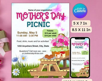 Mother's Day Picnic Invitation, celebrate mom, family reunion, mum mom digital, mother's day cookout, editable, printable, instant download