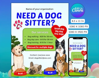 Dog Sitter Flyer Template: Pet Care Business Advertisement (Digital Download)