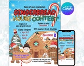 Gingerbread house contest flyer cooking decorating christmas cookie holiday event gingerbread invite editable printable instant download